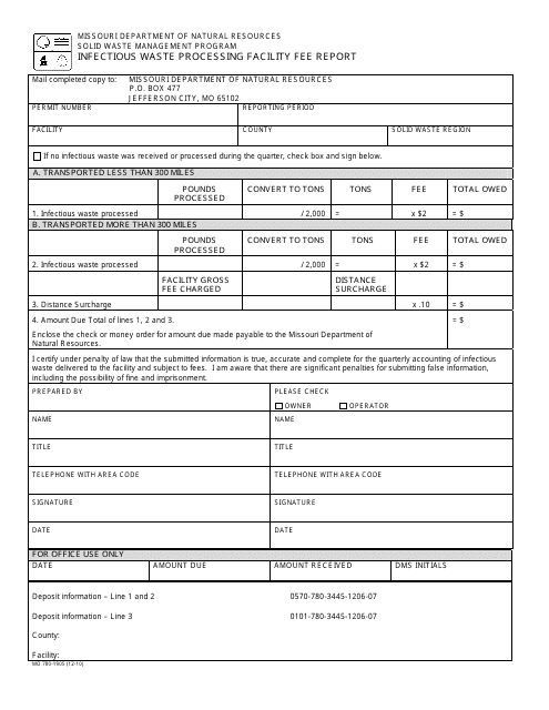 Form MO780-1905 Infectious Waste Processing Facility Fee Report - Missouri