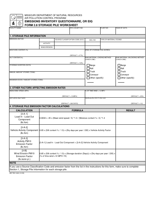 EIQ Form 2.8 (MO780-1446) Storage Pile Worksheet - Missouri