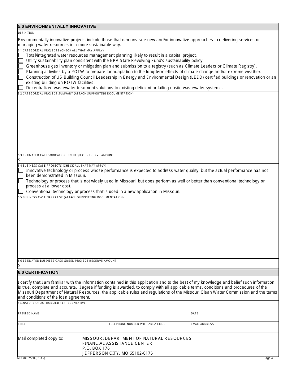 Form MO780-2530 Clean Water State Revolving Fund Green Project Reserve - Missouri, Page 4