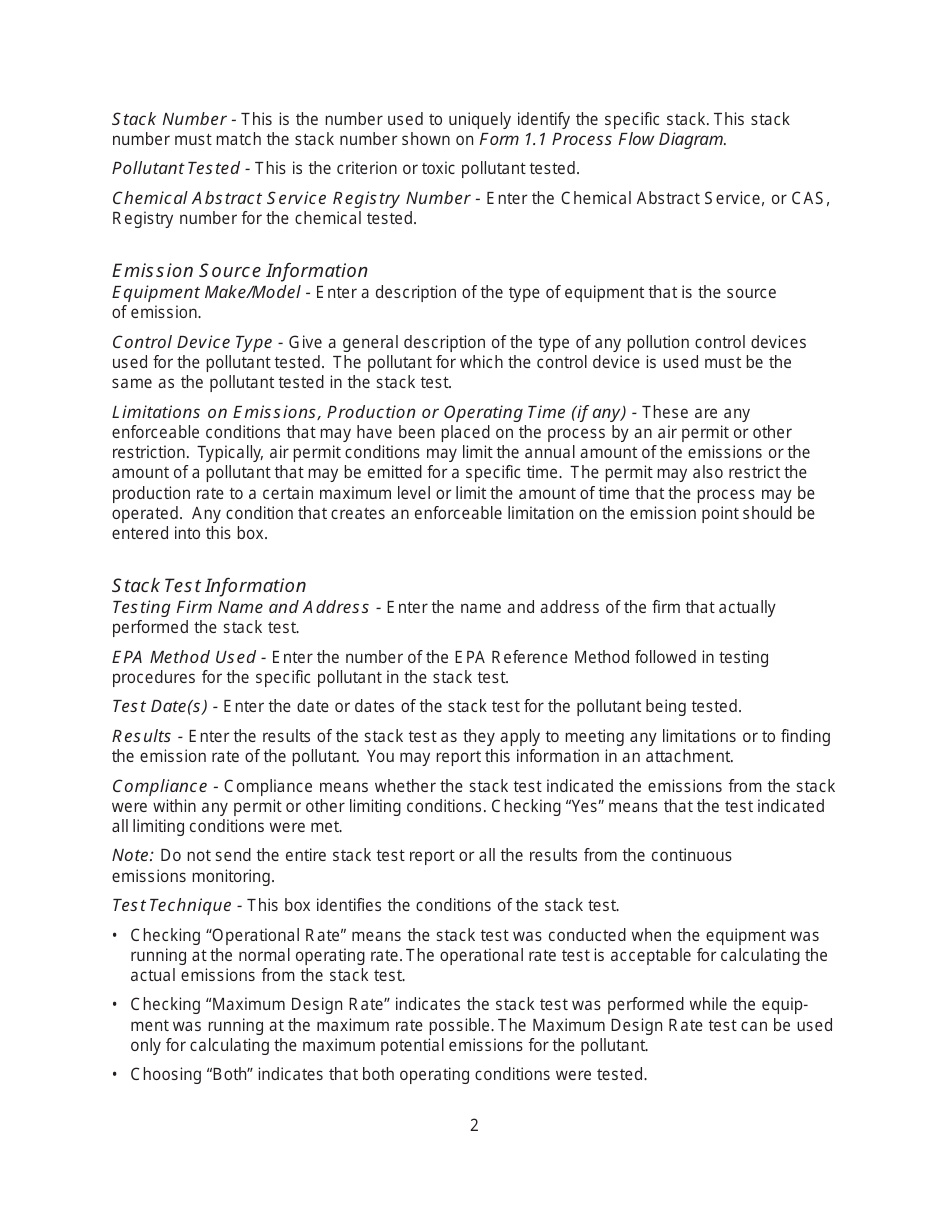 Instructions for EIQ Form 2.9, MO780-1447 Stack Test / Continuous Emissions Monitoring Worksheet - Missouri, Page 2