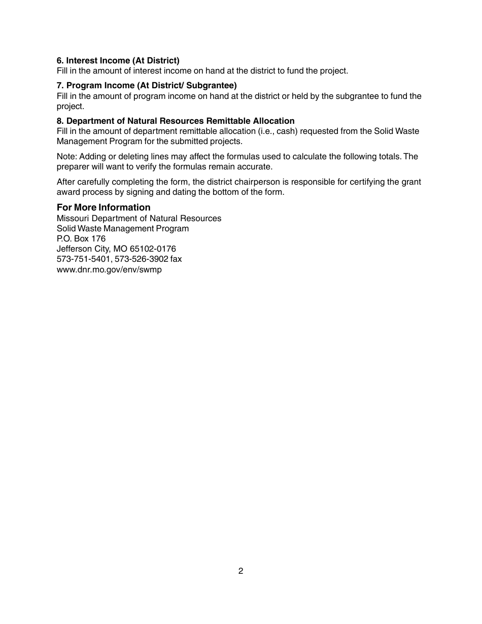 Instructions for Form MO780-2165 District Grant Application and Funding Request Form - Missouri, Page 2