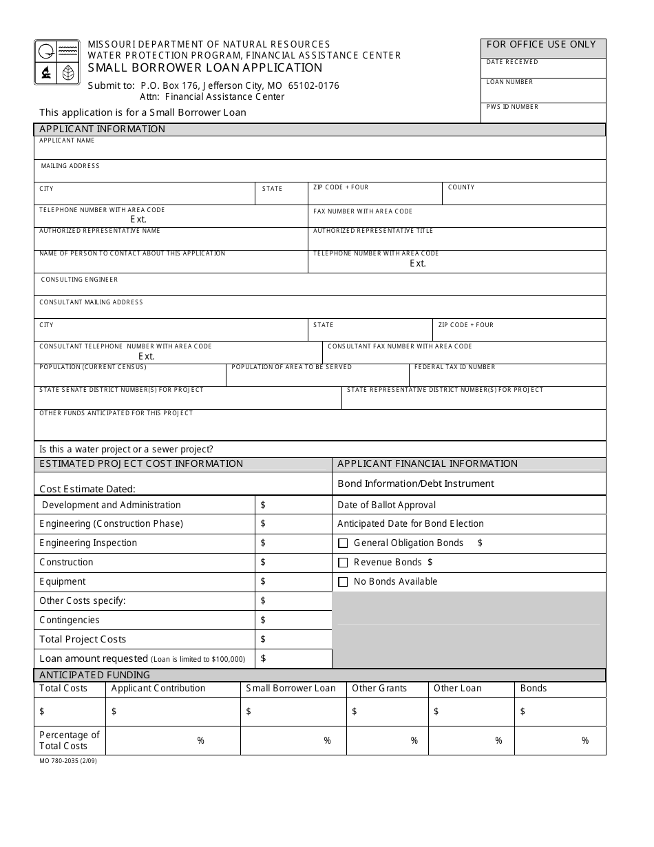 Form MO780-2035 Small Borrower Loan Application - Missouri, Page 1