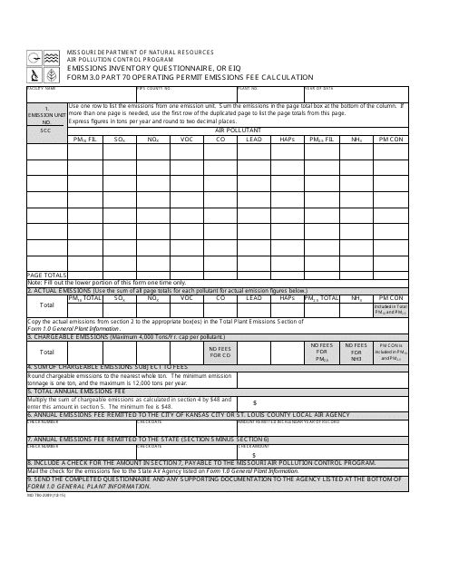 EIQ Form 3 (MO780-2089) Part 70 Operating Permit Emissions Fee Calculation - Missouri