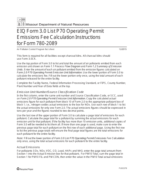 EIQ Form 3.0, MO780-2089 Part 70  Printable Pdf