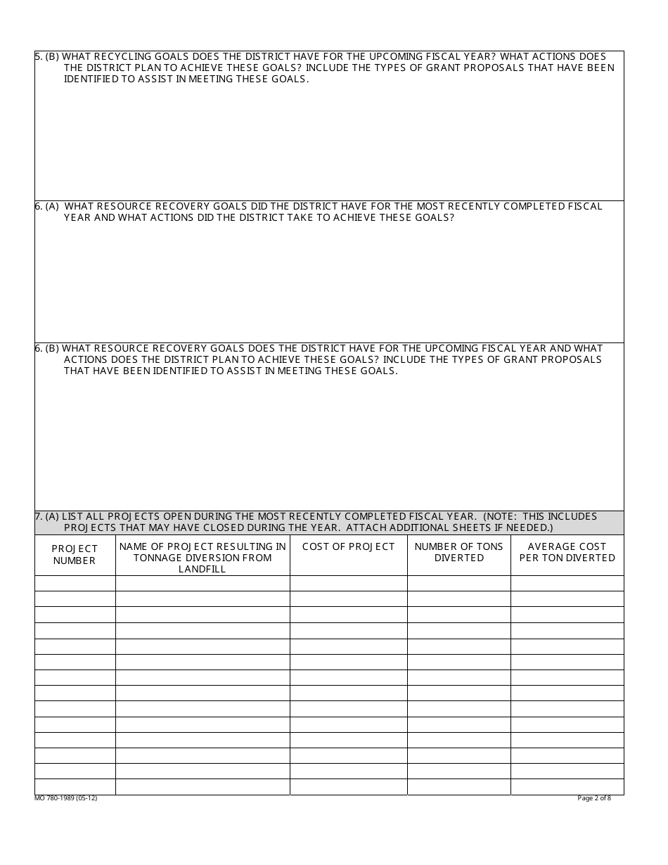 Form MO780-1989 Solid Waste Management District Annual Report - Missouri, Page 2