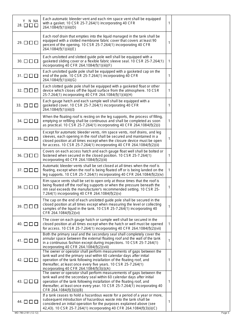 Form MO780-2181 Air Emission Standards for Tanks Surface Impoundments and Containers Inspection Checklist - Missouri, Page 5