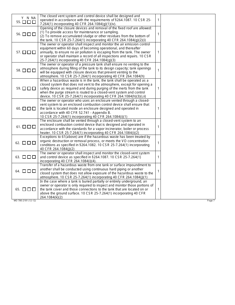Form MO780-2181 Air Emission Standards for Tanks Surface Impoundments and Containers Inspection Checklist - Missouri, Page 7