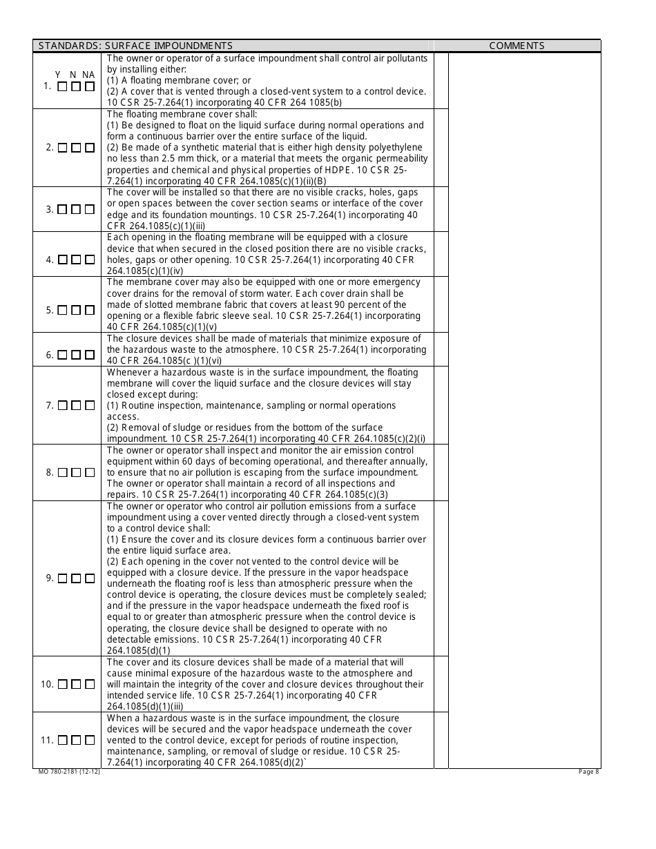 Form MO780-2181 Air Emission Standards for Tanks Surface Impoundments and Containers Inspection Checklist - Missouri, Page 8