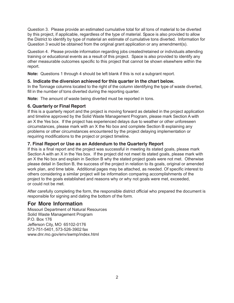 Instructions for Form MO780-1993 Solid Waste Management District Status Report - Missouri, Page 2