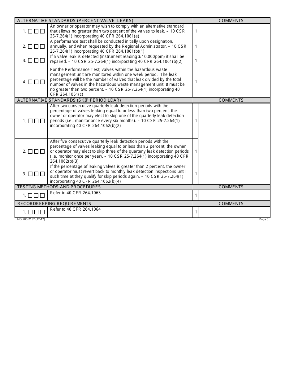Form MO780-2182 Subpart BB Air Emission Standards for Equipment Leaks Inspection Checklist - Missouri, Page 5