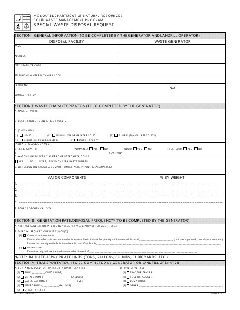 Form MO780-1166 Special Waste Disposal Request - Missouri