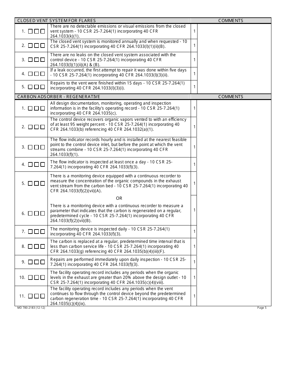 Form MO780-2183 Subpart AA Air Emission Standards for Process Vents Inspection Checklist - Missouri, Page 5