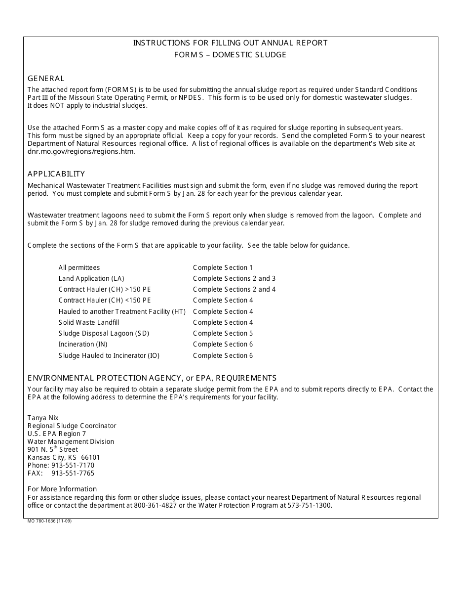 Form S (MO780-1636) Section 1 Domestic Sludge Reporting - Missouri, Page 2