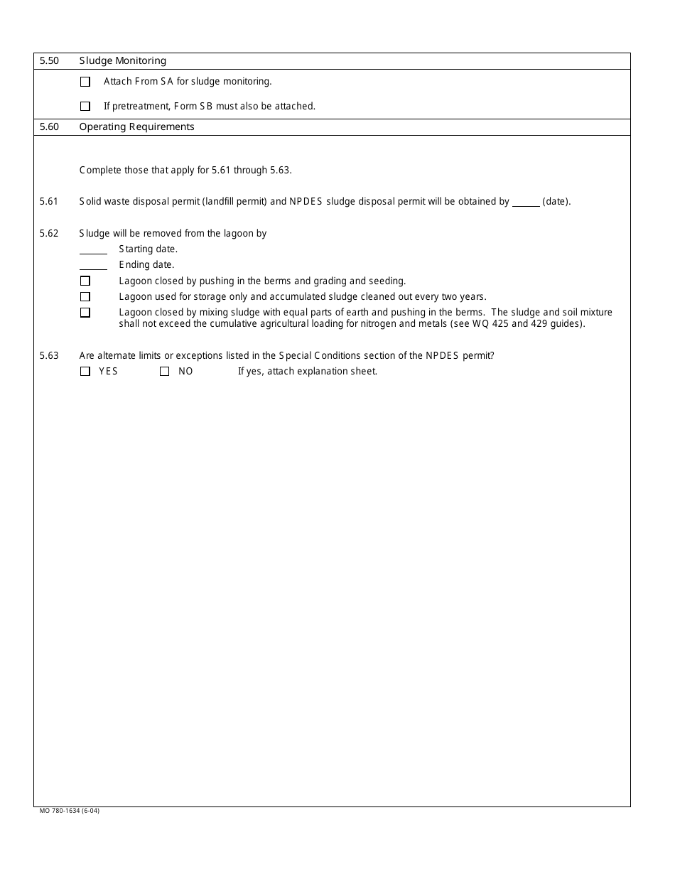 Form MO780-1634 (S) Section 5. Sludge Disposal Lagoon - Missouri, Page 2