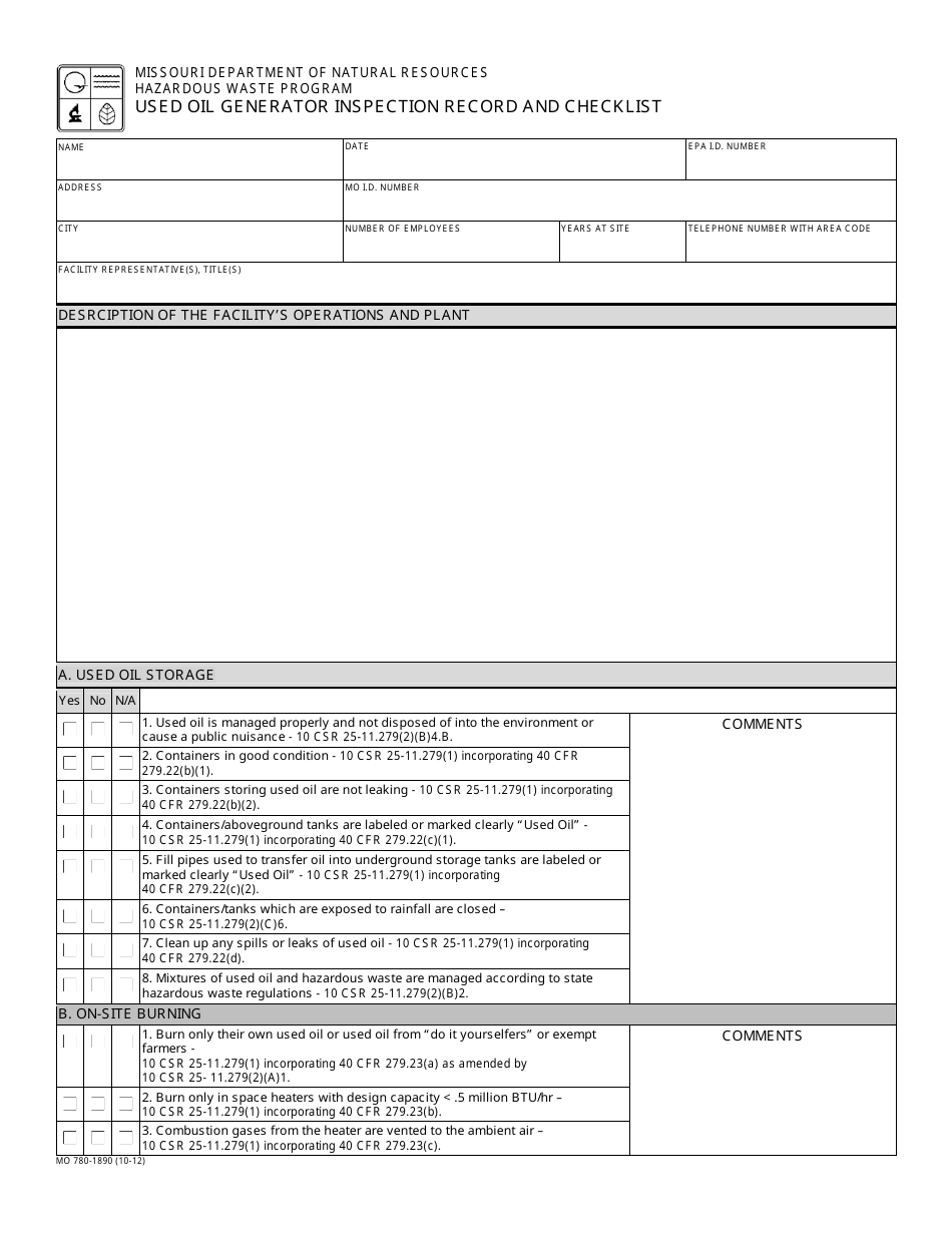 Diesel Generator Inspection Checklist