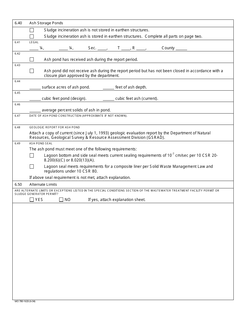 Form S Section 6. Sludge Incineration - Missouri, Page 2