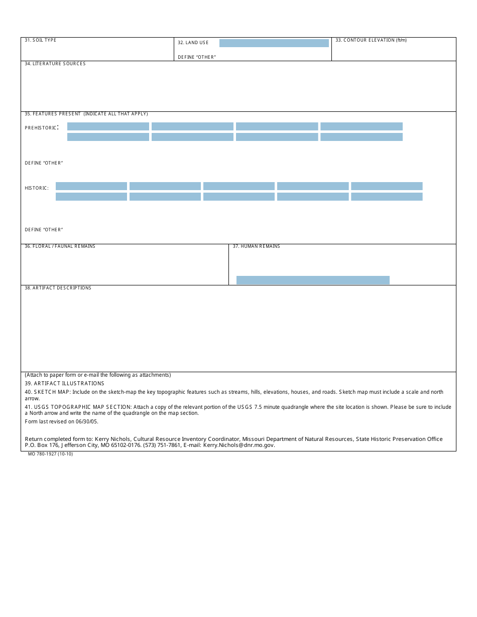 Form MO780-1927 Archaeological Site Recordation - Missouri, Page 2