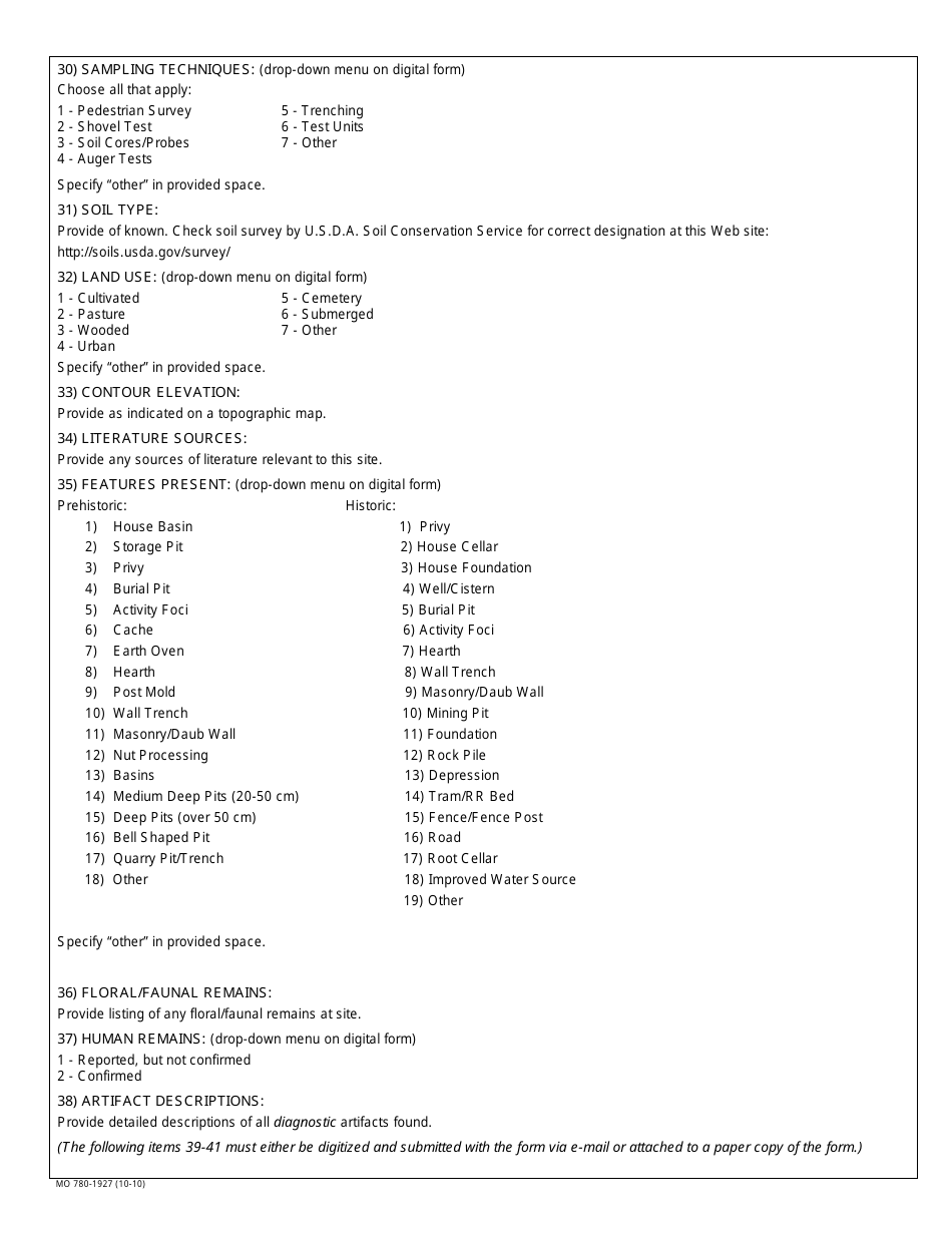 Form MO780-1927 Archaeological Site Recordation - Missouri, Page 6