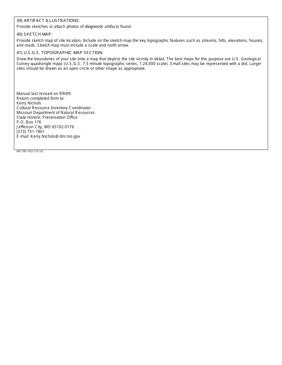 Form MO780-1927 Archaeological Site Recordation - Missouri, Page 7