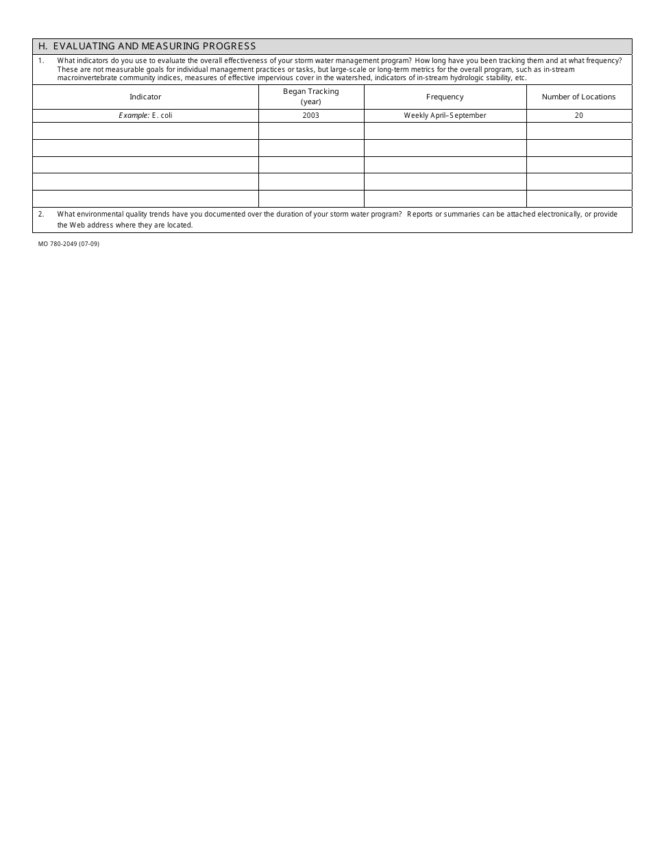 Form MO780-2049 Stormwater Annual Report - Small Ms4 Permits Addendum - Water Quality Program Assessment (Municipal Separate Storm Sewer System) - Missouri, Page 6