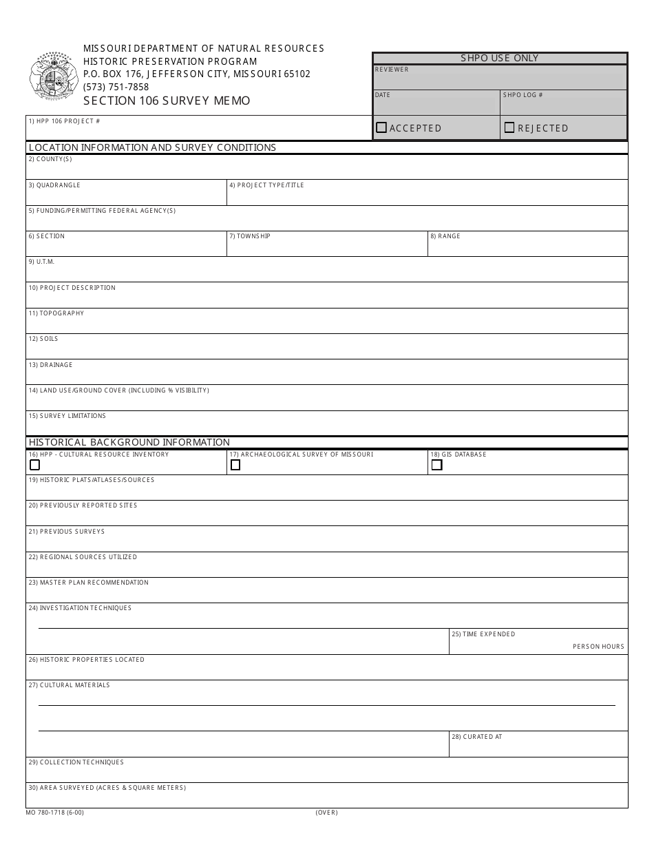 Form MO780-1718 Section 106 Survey Memo - Missouri, Page 1