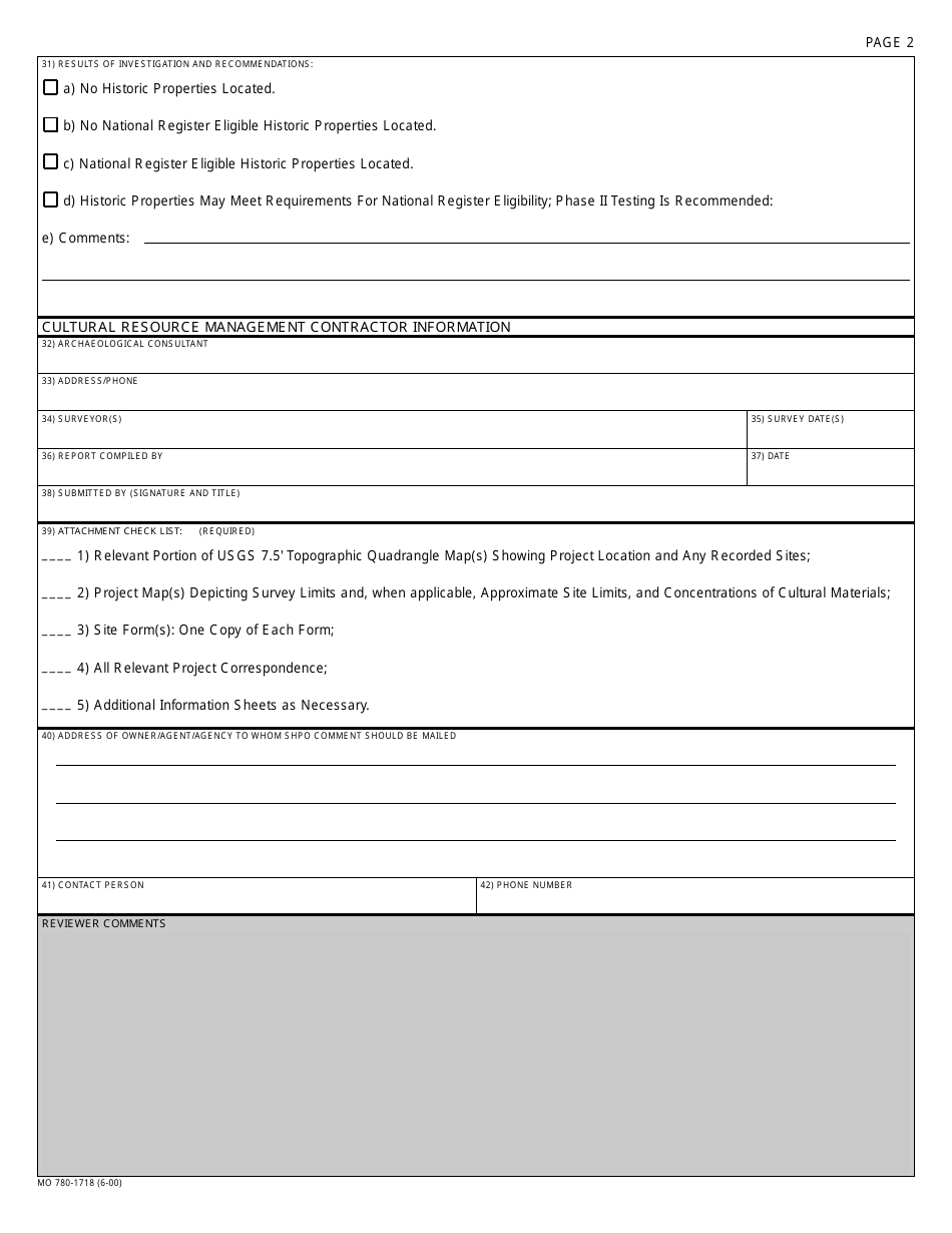 Form MO780-1718 Section 106 Survey Memo - Missouri, Page 2