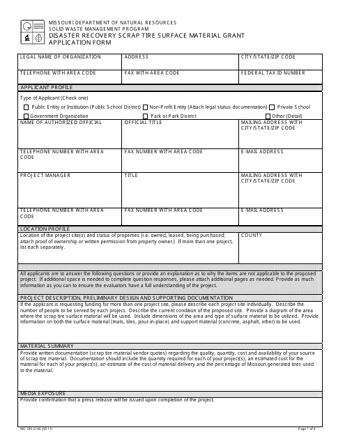 Form MO780-2145 Disaster Recovery Scrap Tire Surface Material Grant Application Form - Missouri