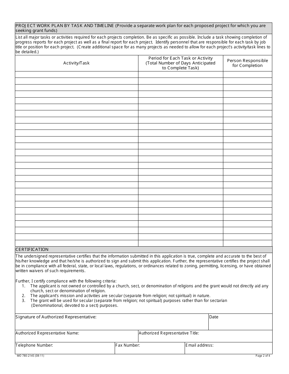 Form MO780-2145 Disaster Recovery Scrap Tire Surface Material Grant Application Form - Missouri, Page 2