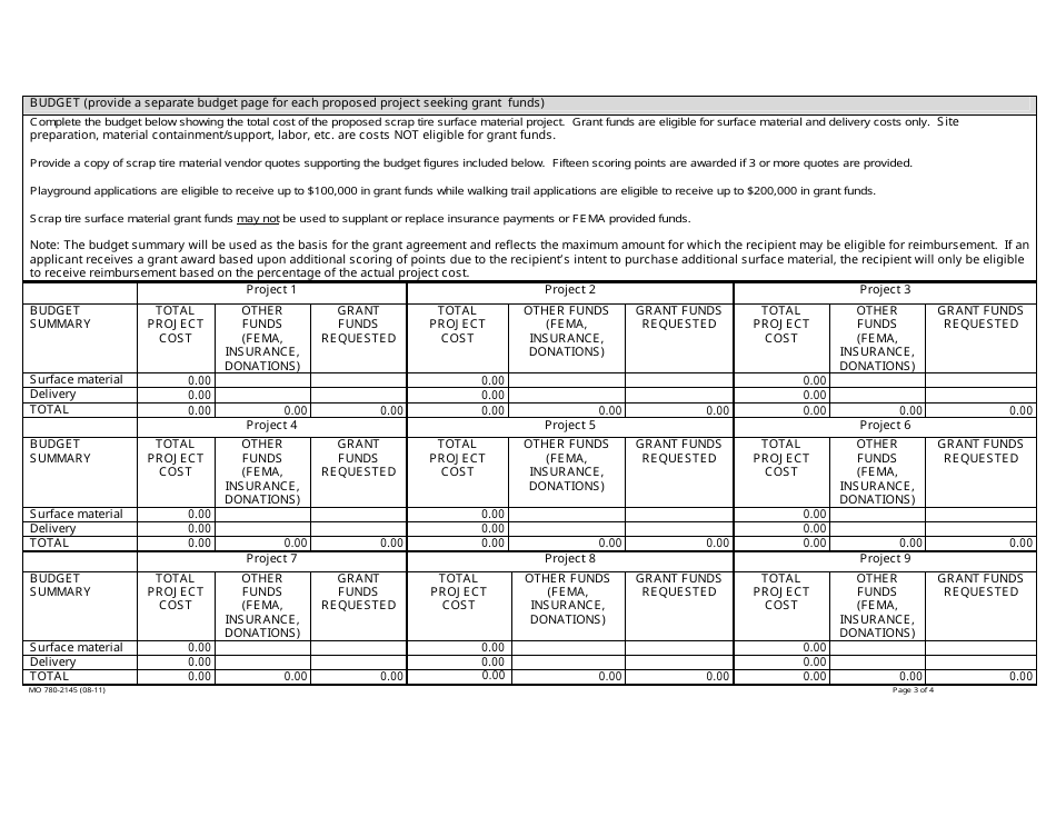 Form MO780-2145 Disaster Recovery Scrap Tire Surface Material Grant Application Form - Missouri, Page 3