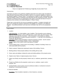 Document preview: Instructions for Form MO780-1878 Preliminary National Register of Historic Places Eligibility Assessment - Missouri