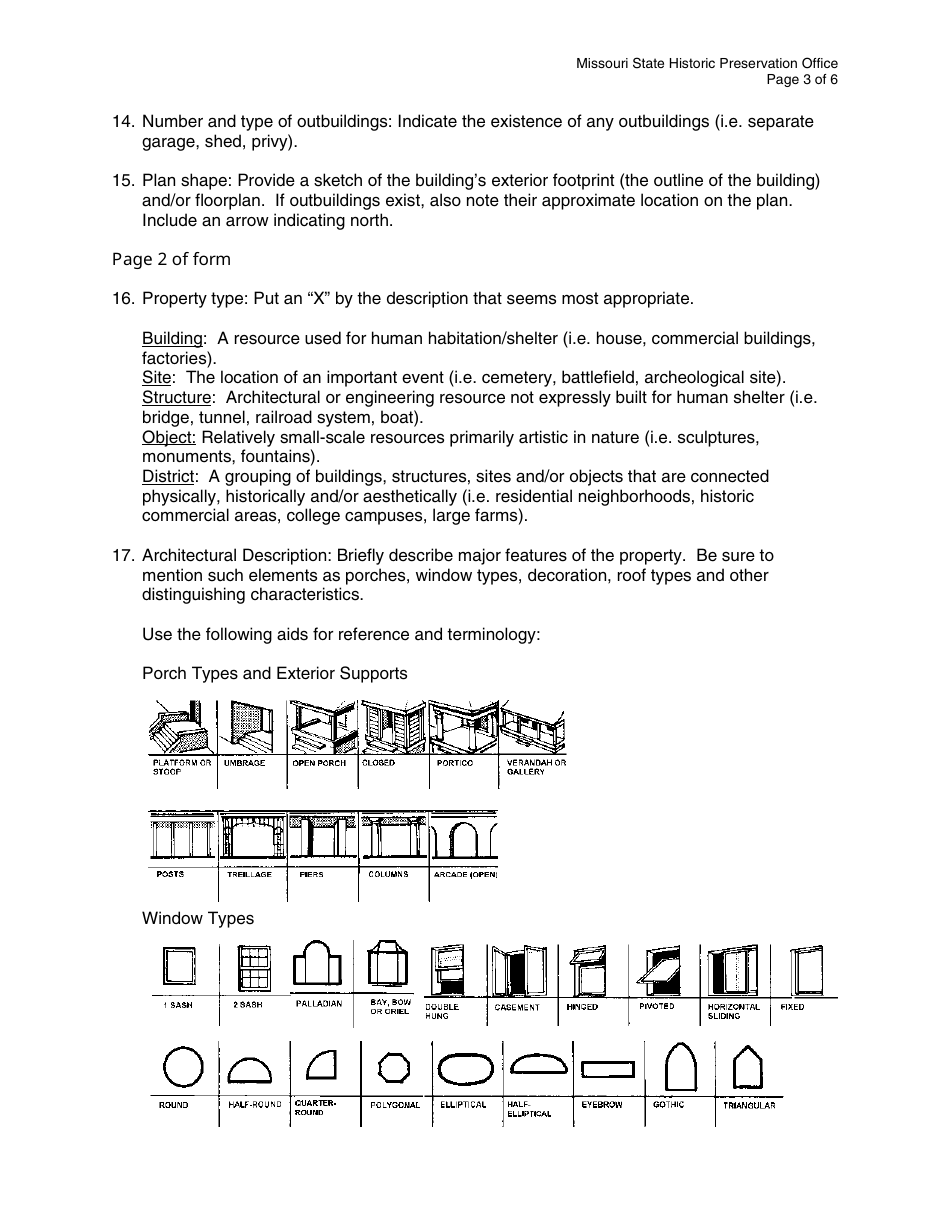 Instructions for Form MO780-1878 Preliminary National Register of Historic Places Eligibility Assessment - Missouri, Page 3