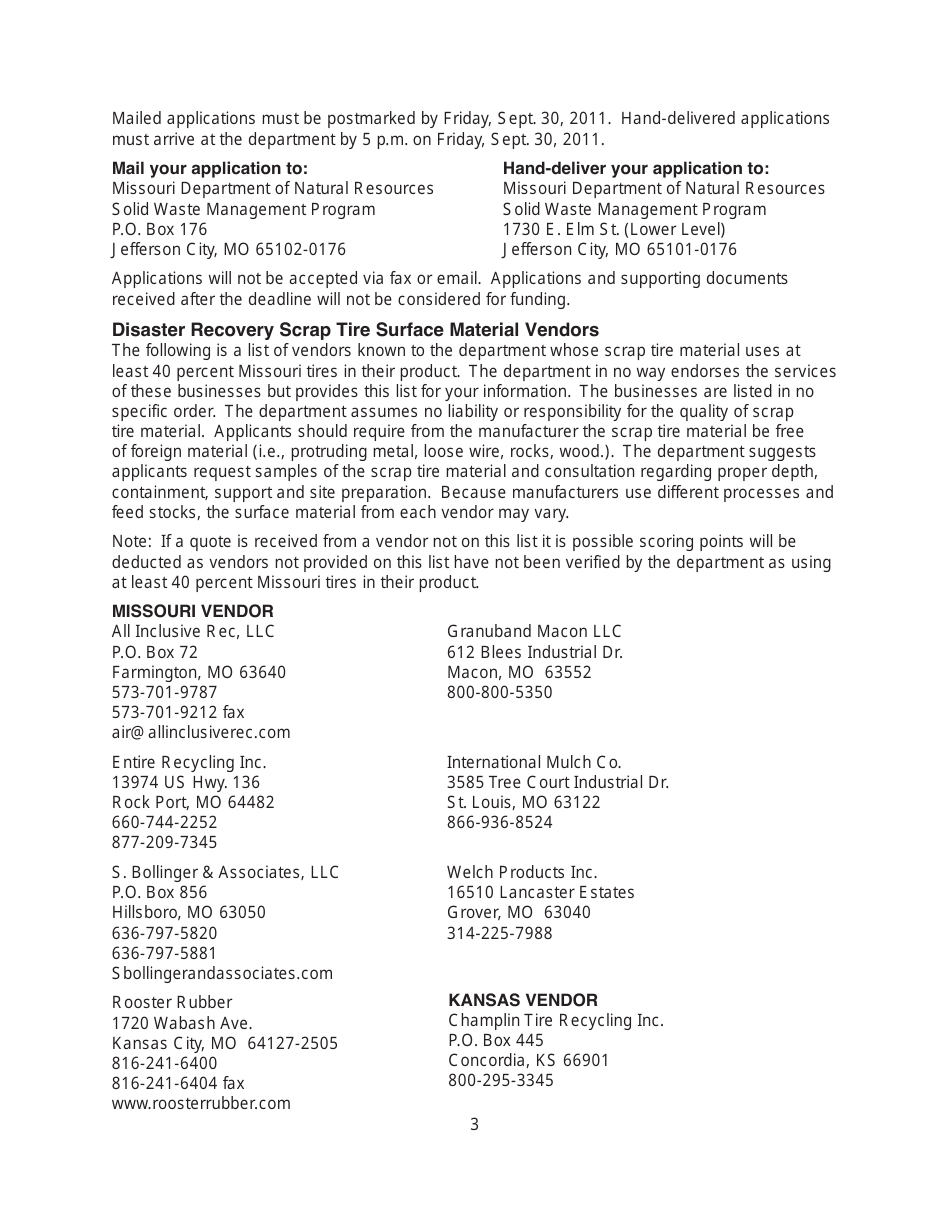 Instructions for Form MO780-2145 Disaster Recovery Scrap Tire Surface Material Grant Application Form - Missouri, Page 3