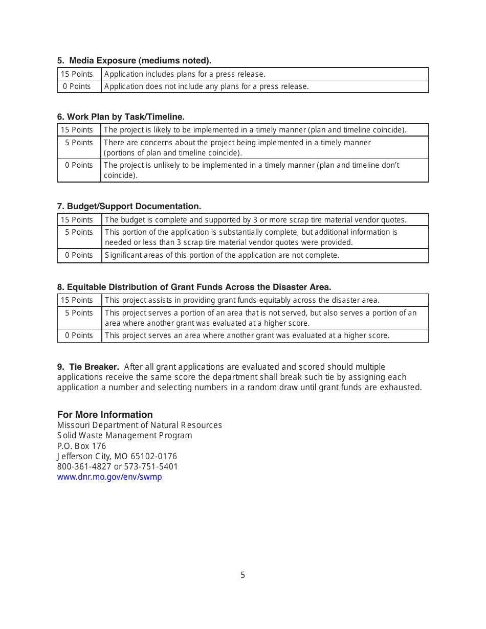 Instructions for Form MO780-2145 Disaster Recovery Scrap Tire Surface Material Grant Application Form - Missouri, Page 5