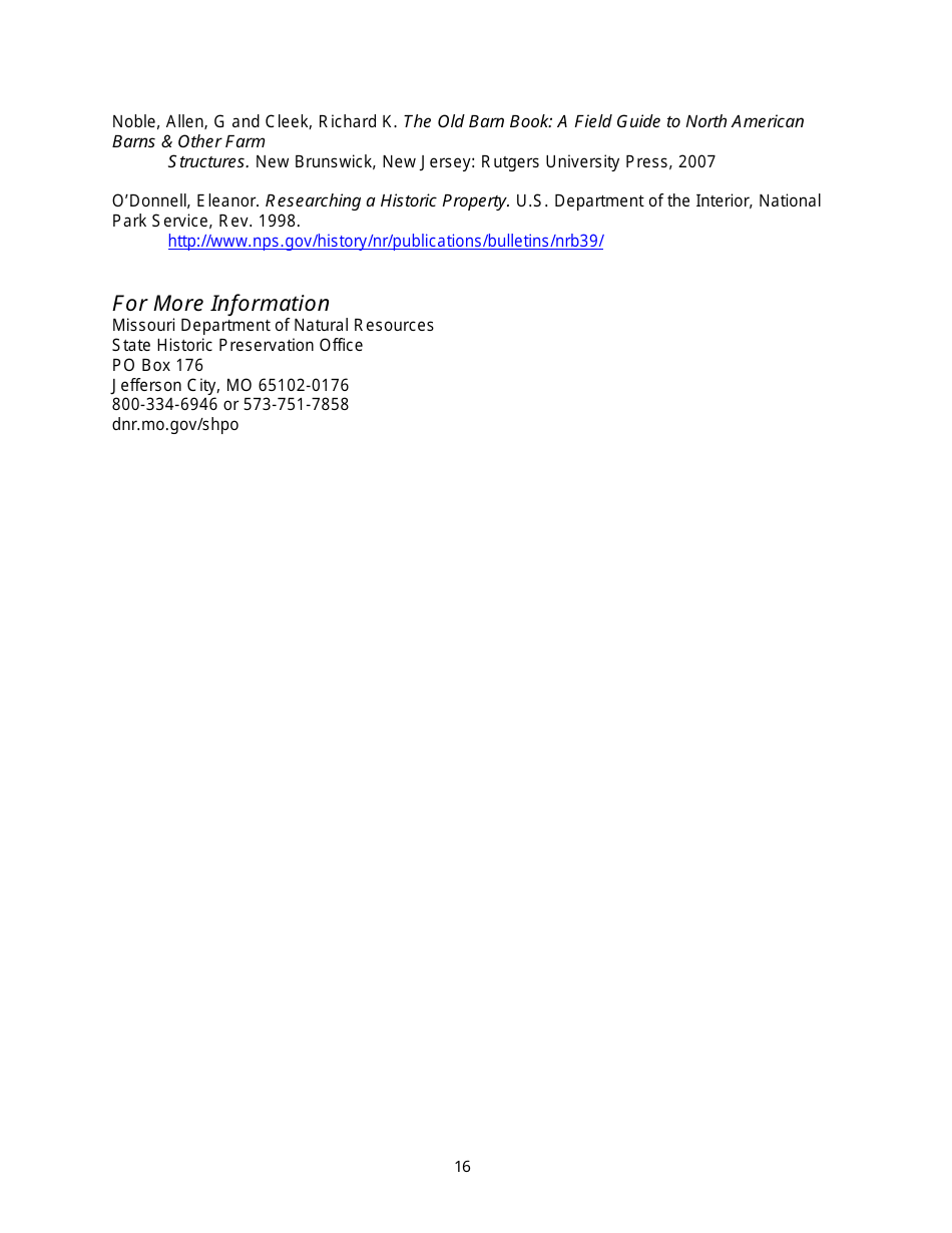 Instructions for Form 780-2126, 780-2127 Barn and Farmstead Survey - Missouri, Page 16