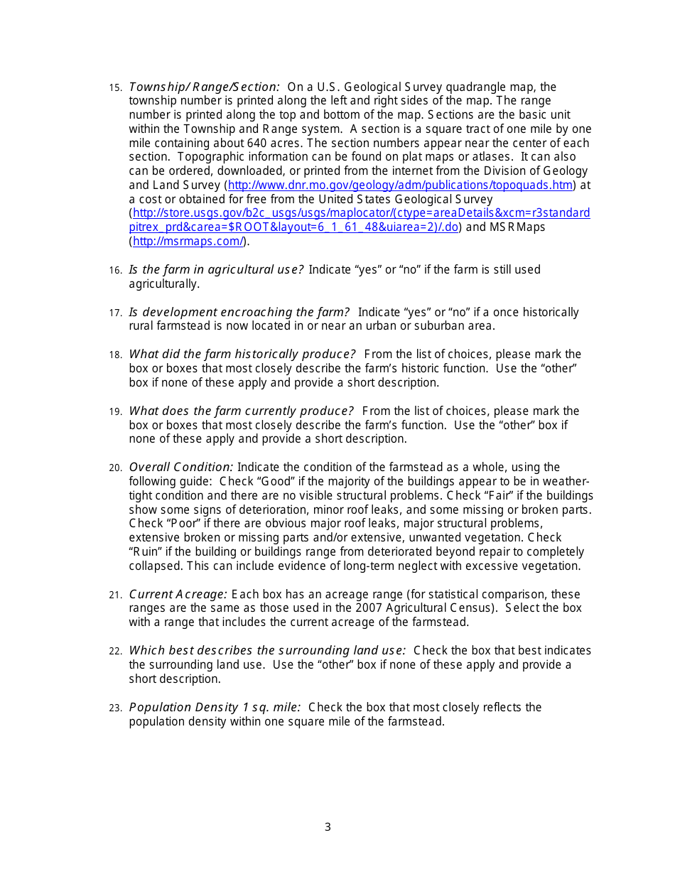 Instructions for Form 780-2126, 780-2127 Barn and Farmstead Survey - Missouri, Page 3