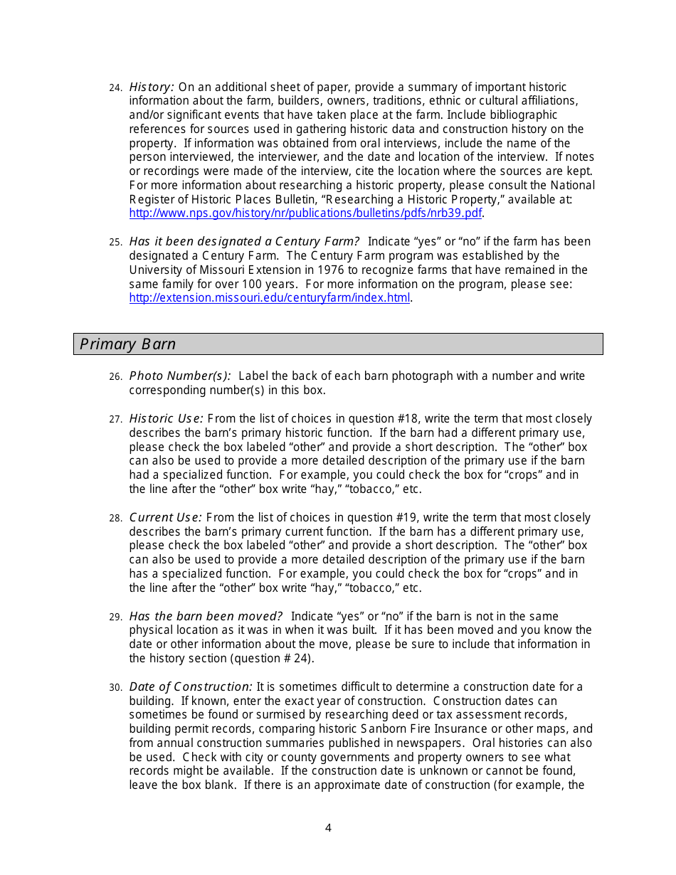 Instructions for Form 780-2126, 780-2127 Barn and Farmstead Survey - Missouri, Page 4