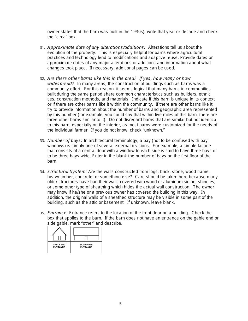 Instructions for Form 780-2126, 780-2127 Barn and Farmstead Survey - Missouri, Page 5
