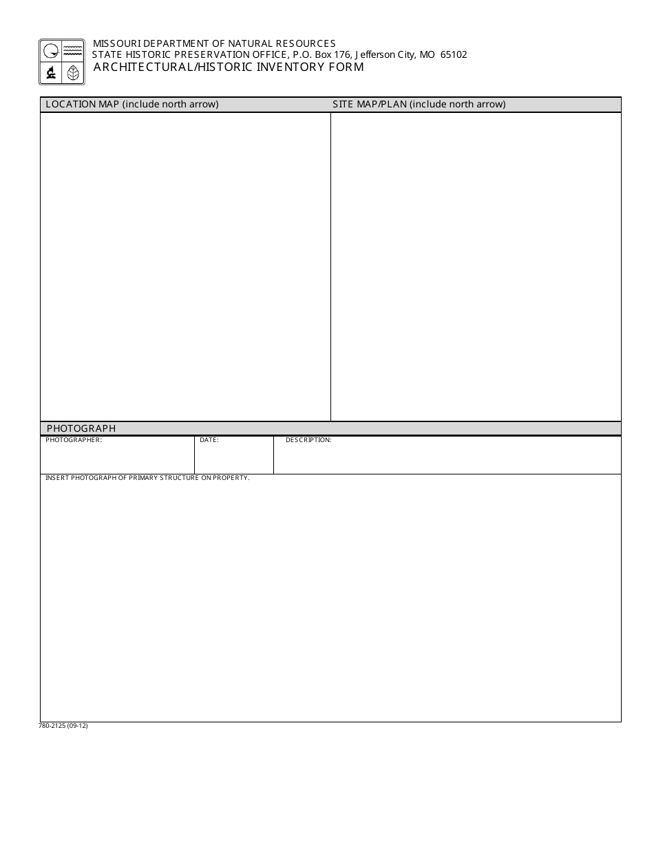 Form 780-2125 Architectural / Historic Inventory Form - Missouri, Page 2