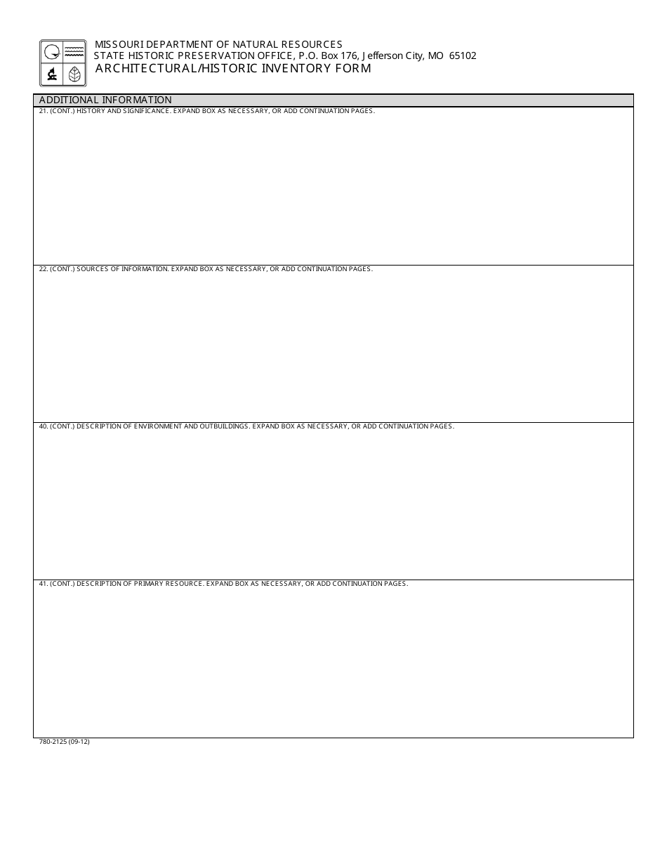 Form 780-2125 Architectural / Historic Inventory Form - Missouri, Page 3
