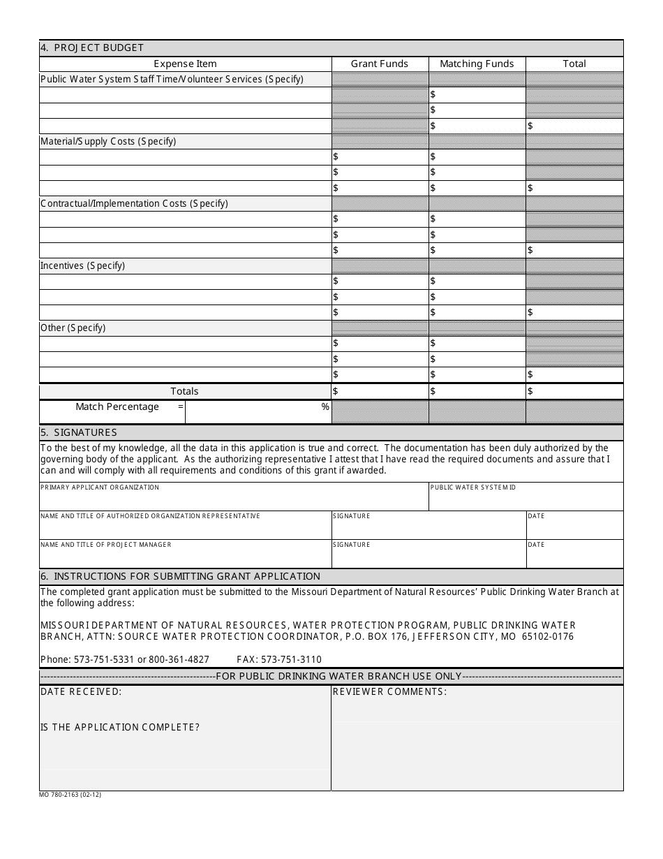 Form MO780-2163 Application for Source Water Protection Development and Implementation Grant - Missouri, Page 3