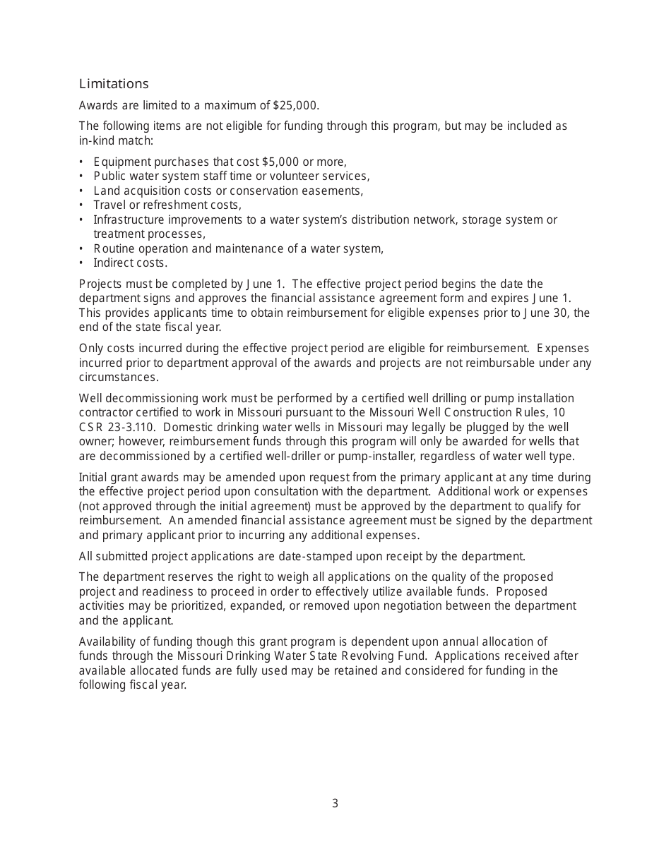 Instructions for Form MO780-2163 Application for Source Water Protection Development and Implementation Grant - Missouri, Page 3
