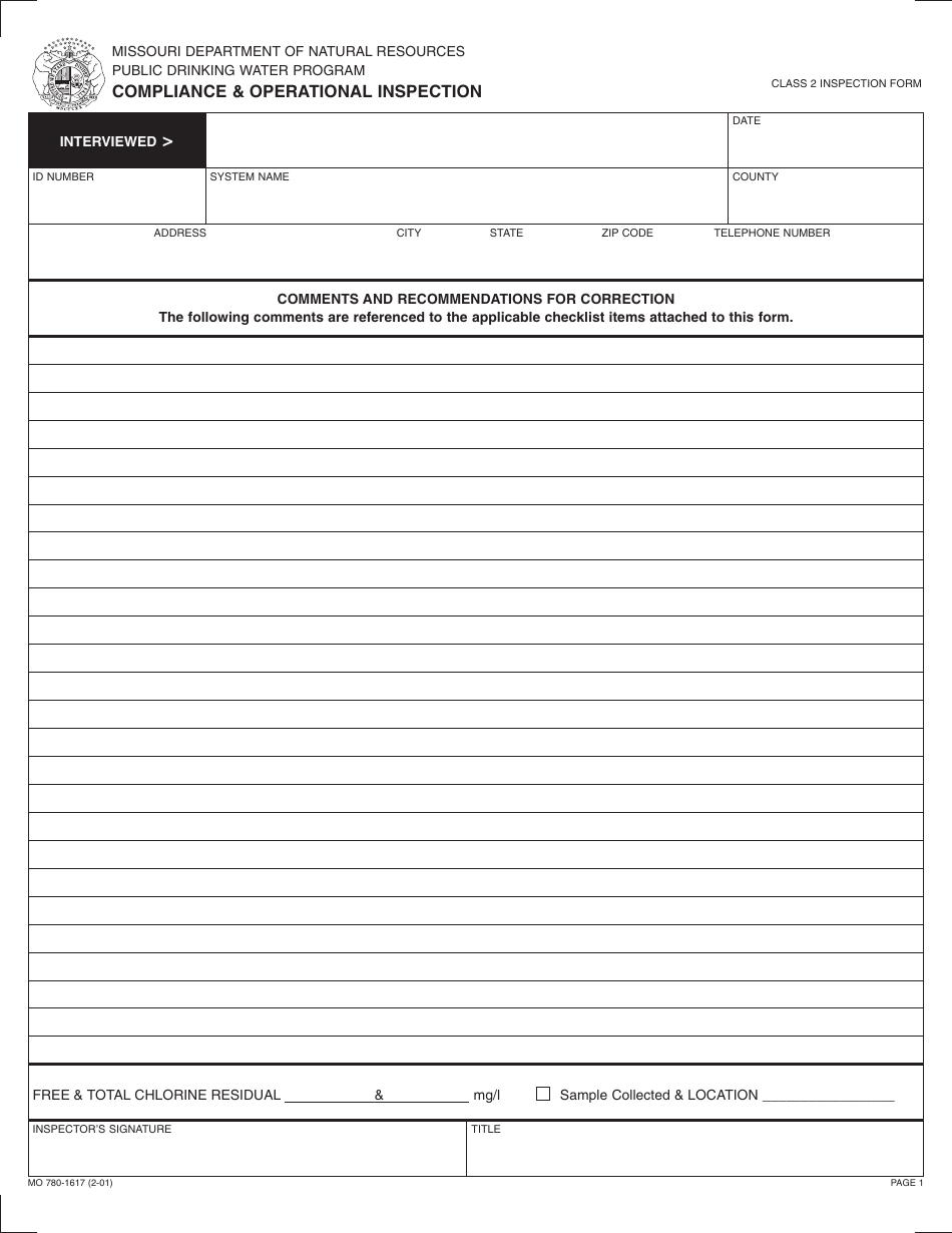 Form MO780-1617 Compliance  Operational Inspection - Missouri, Page 1