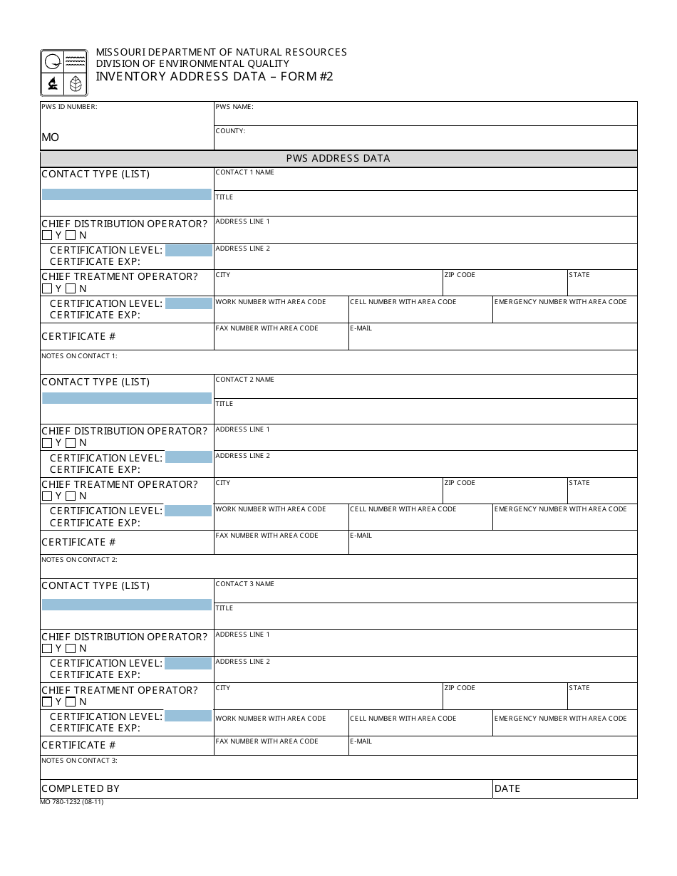 Form MO780-1232 (2) Inventory Address Data - Missouri, Page 1