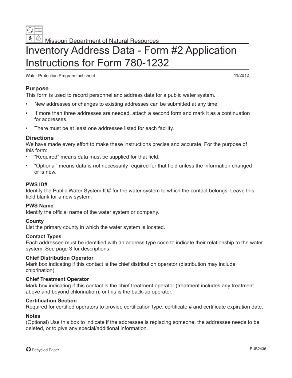 Instructions for Form MO780-1232, 2 Inventory Address Data - Missouri, Page 1