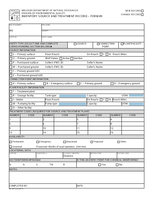 Form MO780-1233 Inventory Source and Treatment Record - Missouri