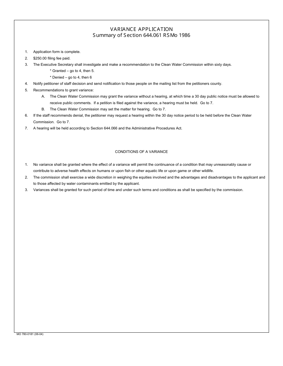 Form MO780-0181 Variance Application - 644.061 Rsmo 1986 - Missouri, Page 3