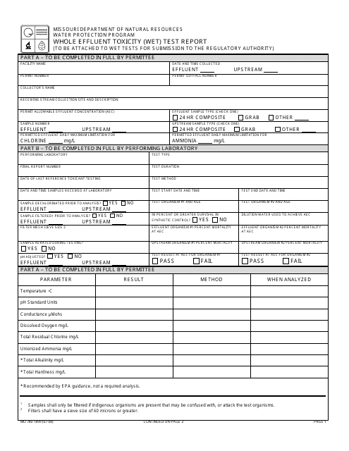 Form MO780-1899 Whole Effluent Toxicity (Wet) Test Report - Missouri