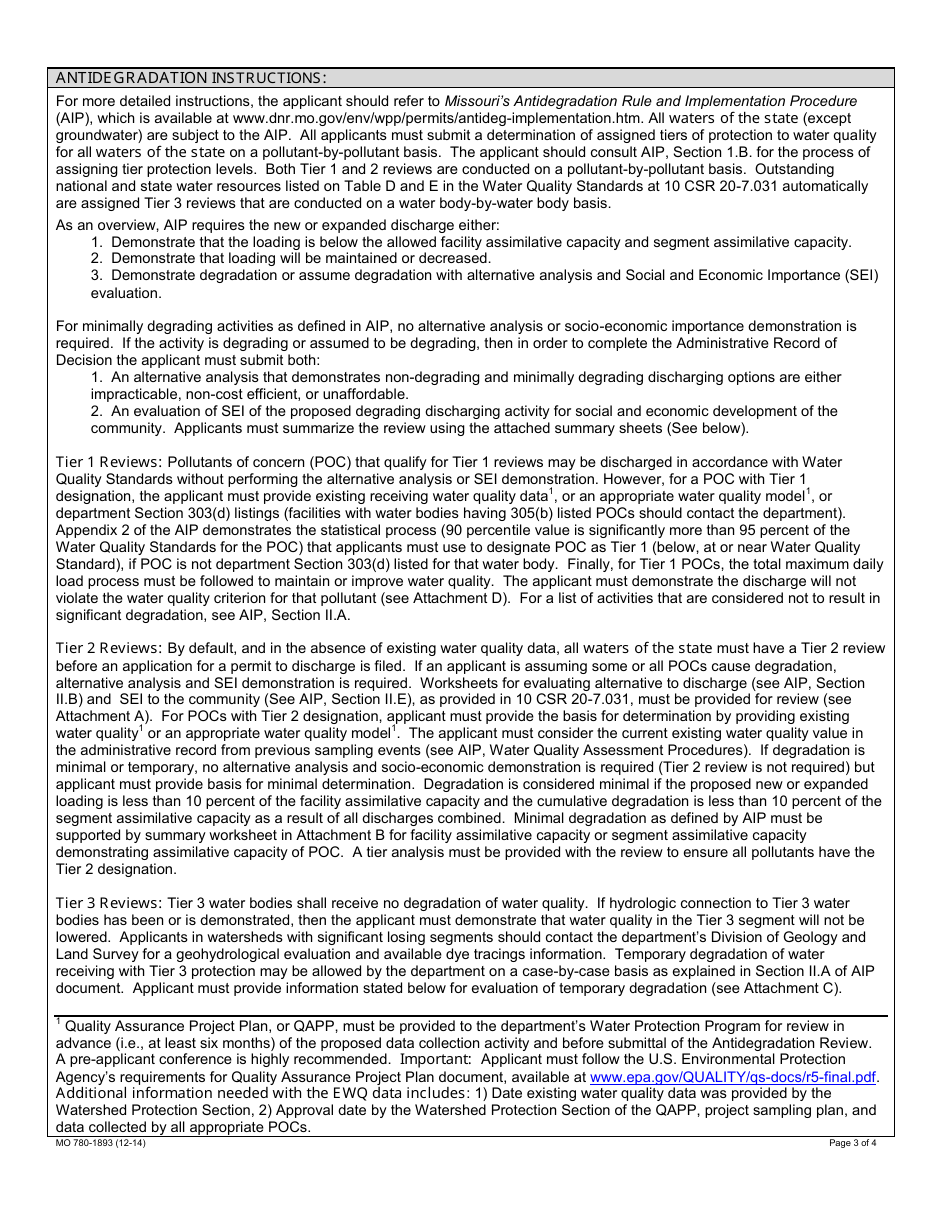 Form MO780-1893 Water Quality Review Assistance / Antidegradation Review Request - Missouri, Page 3