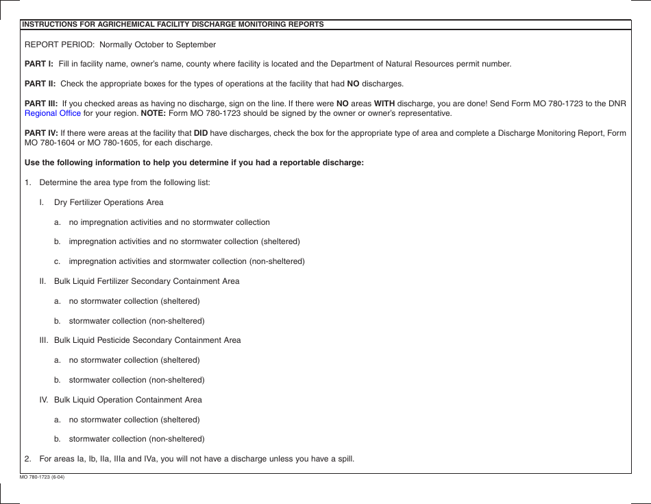 Form MO780-1723 Discharge Monitoring Certification for Agrichemical Facilities Under General Permit Mo-R240000 - Missouri, Page 2