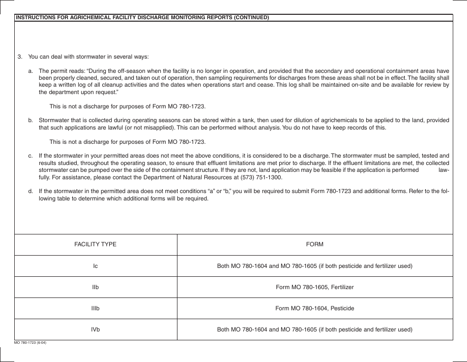 Form MO780-1723 Discharge Monitoring Certification for Agrichemical Facilities Under General Permit Mo-R240000 - Missouri, Page 3